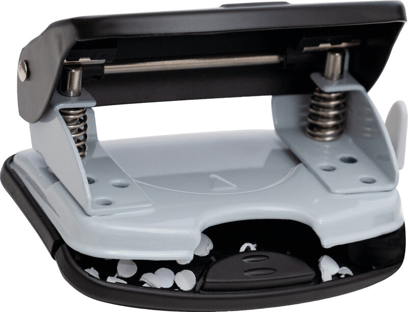 Q-CONNECT Bürolocher – 2-Loch, Lochabstand 80 mm, 20 Blatt, bis A4, Ø5,5 mm – Schwarz/Grau – Metall