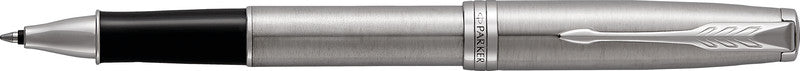 Parker Sonnet Edelstahl – Tintenroller, mit Kappe, 0,5 mm, schwarz, für Linkshänder, Geschenkbox