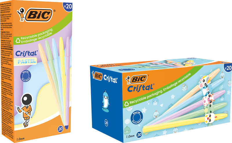 BIC Cristal Pastel Kugelschreiber – Blau, Spitze 0,32 mm, Deckel, Kunststoff