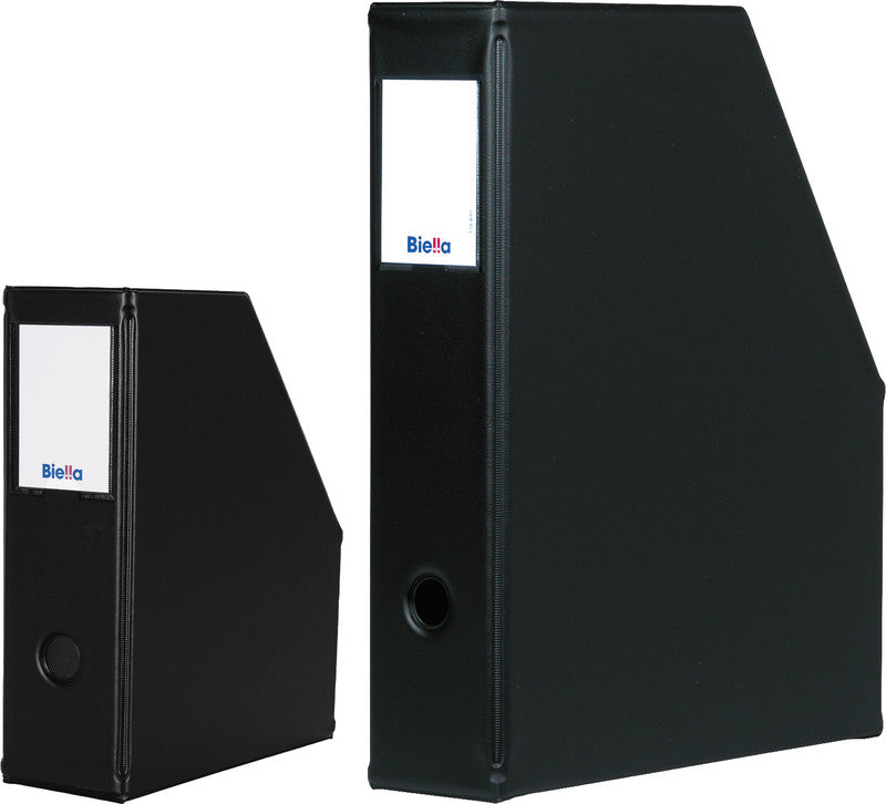 Biella Stehsammler – für Format A4, Karton, schwarz, mit Griffloch, mit Beschriftungsschild, 75 × 320 × 255 mm