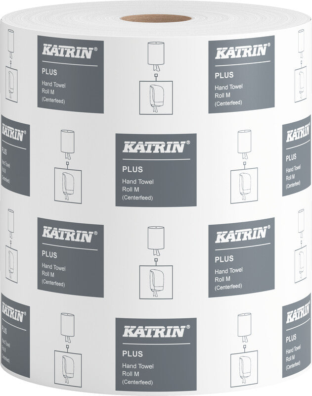 Katrin Handtuchrolle Plus M – 1-lagig, Recyclingfasermaterial, 205 mm × 300,15 m, für Katrin Inclusive Medium
