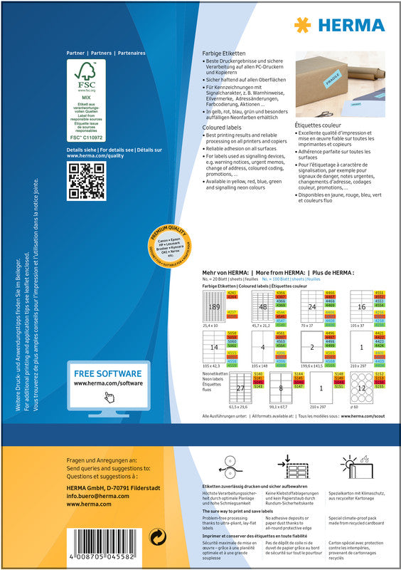 HERMA 4558 – Etiketten A4 105 × 42,3 mm – Papier, blau – permanent haftend – Laser/Inkjet