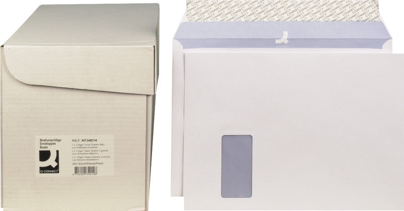 Q-CONNECT Couvert C4, Fenster links, Haftklebung, weiss, 120 g/m², mit Innendruck – 250 Stk.