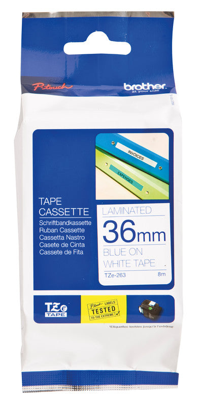 Brother Schriftband – 36 mm × 8 m, weiss, blau