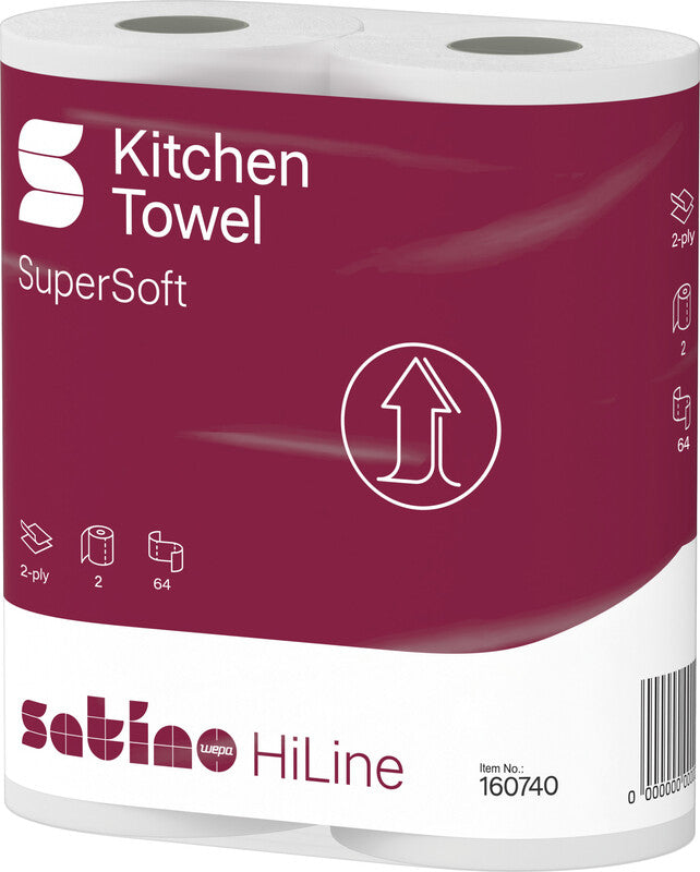 Satino hiline Haushaltspapier – 2-lagig – 23 × 22 cm – 64 Blatt – Weiss – 2 Rollen