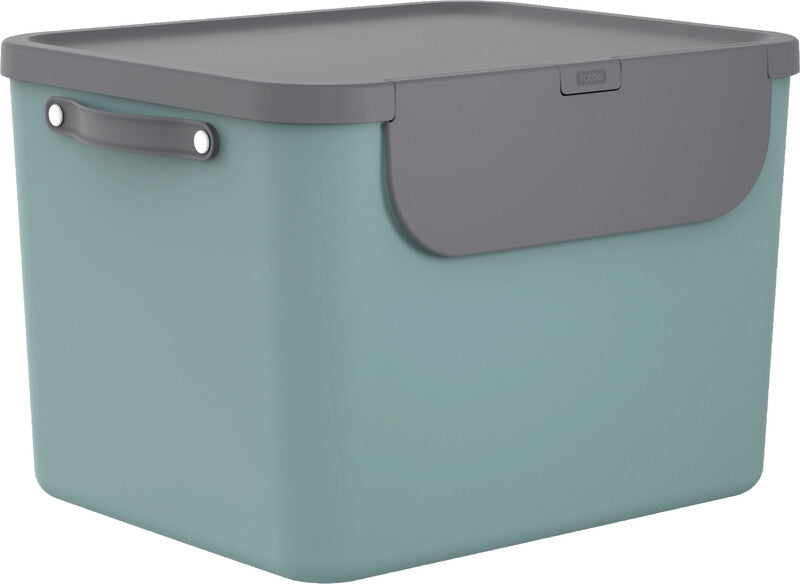 Rotho Recyclingbox Albula – 55 l – Kunststoff – Mistelgrün – stapelbar, extra breite Öffnung