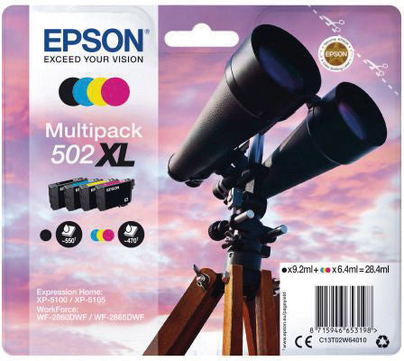Epson Tintenpatronen-Multipack 502XL, CMYK, 4er-Pack – für Inkjetdrucker/Multifunktionsgeräte