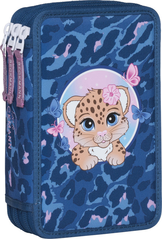 Beckmann Klassisches Schuletui Triple, gefüllt, 27-teilig – Cheetah – Polyester – 13 × 20,5 × 7 cm