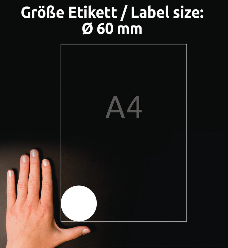 Avery Druckeretiketten, Ø 60 mm, weiss, Papier, wiederablösbar, 10 Blatt (120 Etiketten)