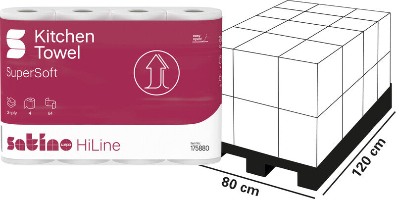Satino hiline Haushaltspapier – 3-lagig, Weiss, Papier – 260 × 220 mm – Rolle 64 Blatt – Packung 4 Rollen