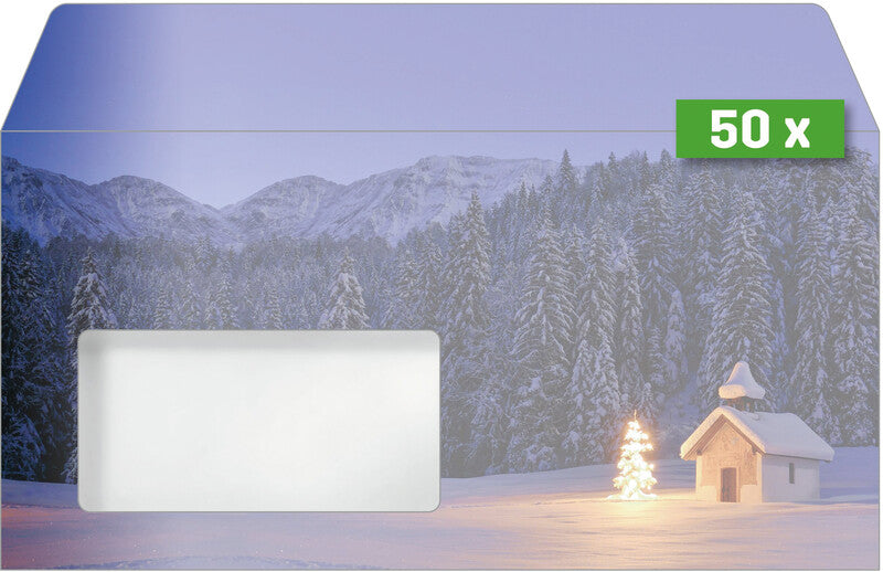 Sigel Weihnachts-Couvert C5/6 Weihnachtskapelle, mehrfarbig, Nassklebung, 90 g/m², mit Innendruck – 50 Stk.