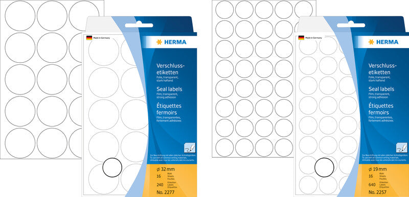HERMA Schmucketiketten – Folie, permanent haftend, 240 Stk, 16 Bogen, Ø 32 mm