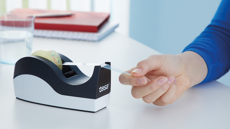 tesa Tischabroller Easy Cut – für Rollenbreite bis 19 mm, für Bandlänge bis 33 m, Metallmesser, rutschfest