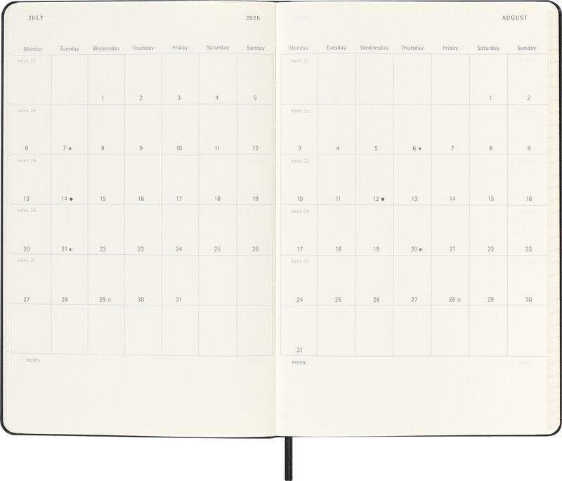 Moleskine Schüleragenda – 1 Woche/1 Seite, gebunden, 13 × 21 cm, 18 Monate Jul–Dez, Englisch, Schwarz, FSC