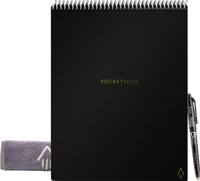 Rocketbook Spiralblock Flip Smart, Spiralbindung, Hardcover, 16 Blatt, 90 g/m² – Schwarz, für ROCKETBOOK App