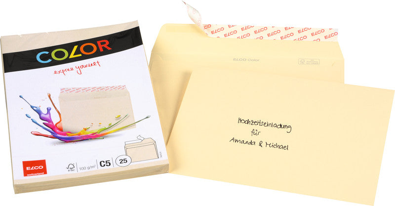 Elco Couvert C5, ohne Fenster, selbstklebend, hellchamois, 100 g/m² – 25 Stk.