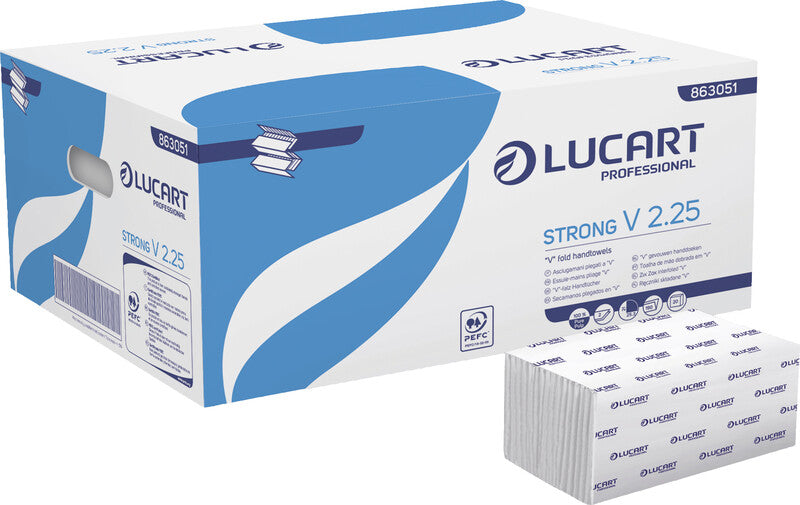 Lucart Falthandtücher V-Falz – 2-lagig, weiss, Zellstoff – 253 × 210 mm – Karton 20 × 190 Blatt
