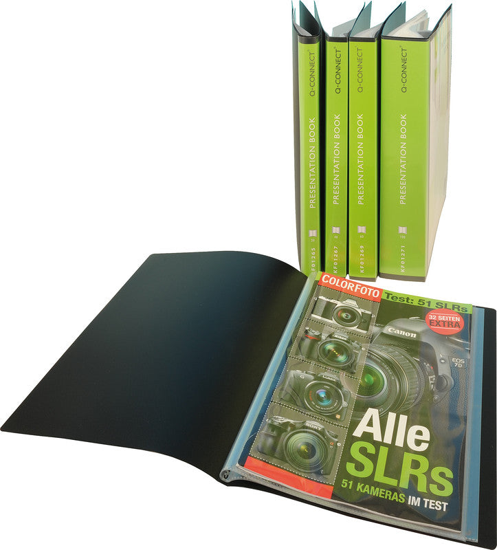 Q-CONNECT Sichtbuch – 60 Sichttaschen, A4, mit Fronttasche, genarbt, antireflex, schwarz, Kunststoff, 38 µm
