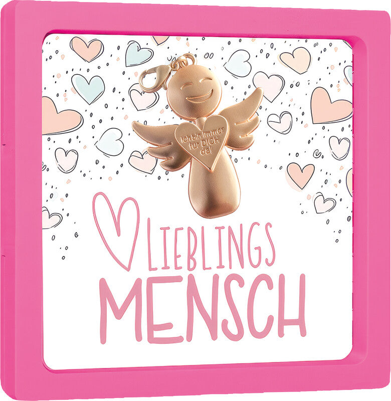Kurt Eulzer Geschenkanhänger – Engel 'Lieblingsmensch', 100 × 100 mm, quadratisch, mit Karabiner