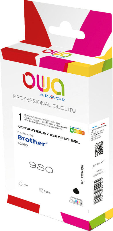 Owa Tintenpatrone LC-980BK, Schwarz, 12 ml, Kompatibel – für Brother