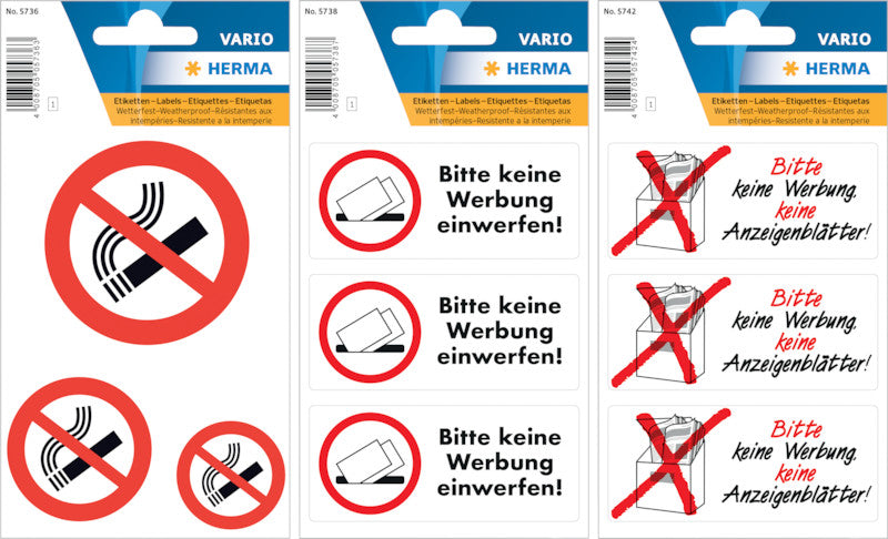 HERMA Schmucketiketten – Motiv Bitte keine Werbung / Anzeigenblätter – Folie, 3 Stk, abgerundete Ecken