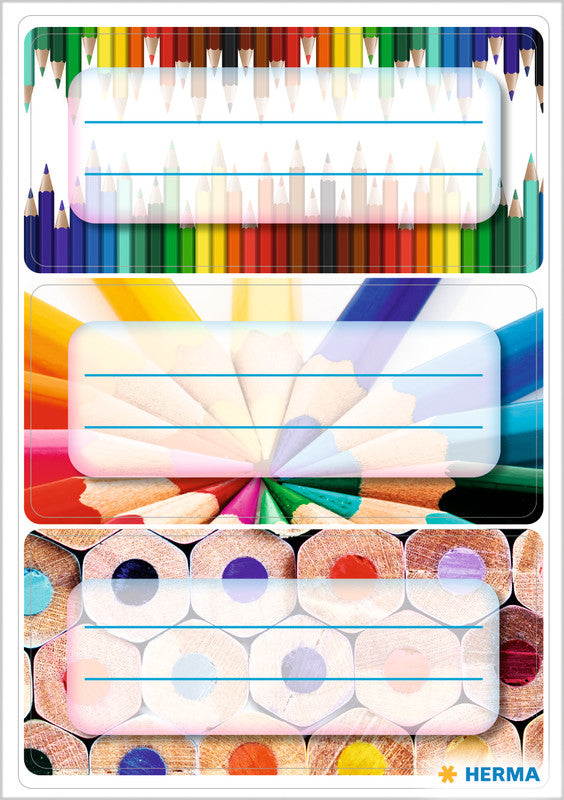 HERMA Vario Schuletiketten – Sortierte Motivdesigns – 35×76 mm, Abgerundete Ecken, 9 Stück, 3 Bögen