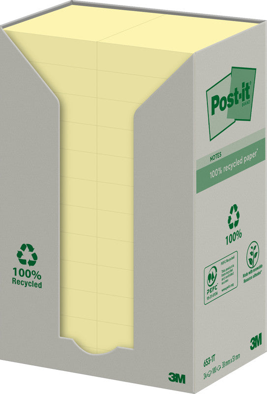 Post-it Haftnotizen Recycling Tower – 51×38 mm – gelb, 24×100 Blatt, PEFC