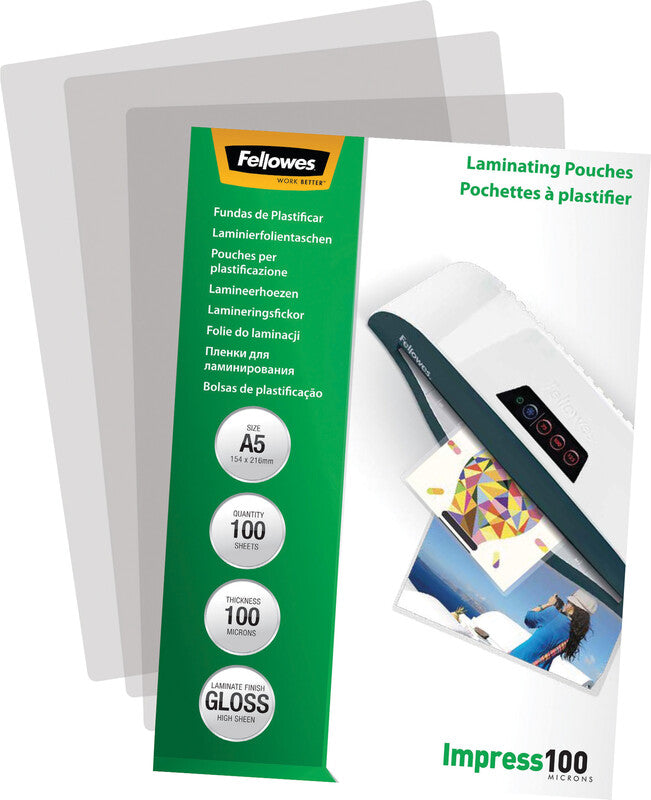Fellowes Selbstlaminierfolien A5 – 100 µm, glänzend, 100 Stück