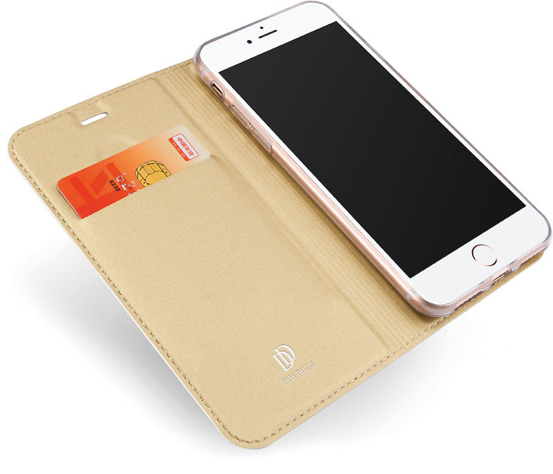 Dux Ducis Booklet-Hülle – für Apple iPhone 6–8 – gold – Kunstleder – mit Kartenfach, Magnetverschluss