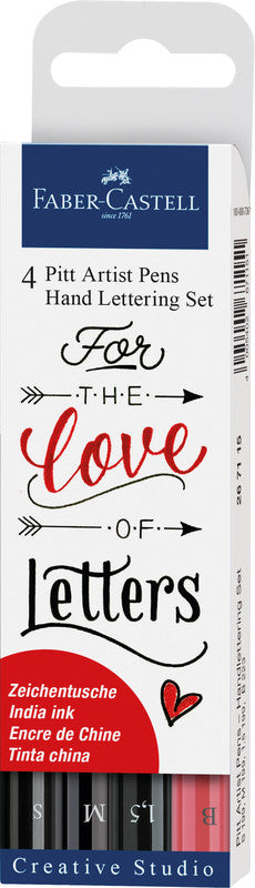 Faber-Castell Tuschestift Pitt Artist Pen Lettering, Strichbreite 0,3–1,5 mm, wasserfest, 4 Stk.