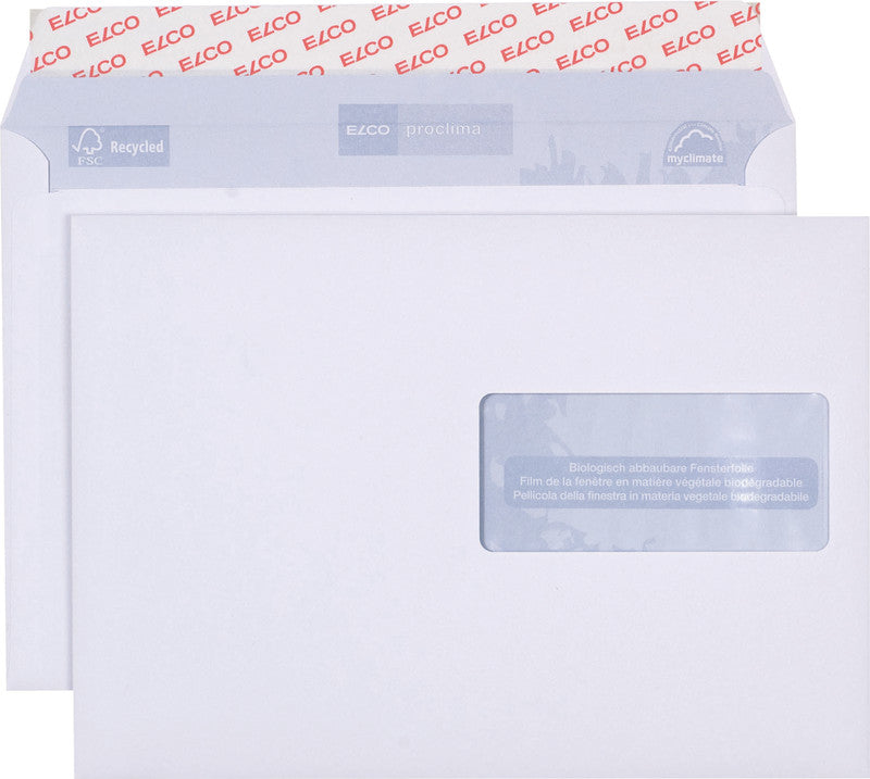 Elco Couvert C5, Fenster rechts, Haftklebung, weiss, 100 g/m², mit Innendruck – 500 Stk.