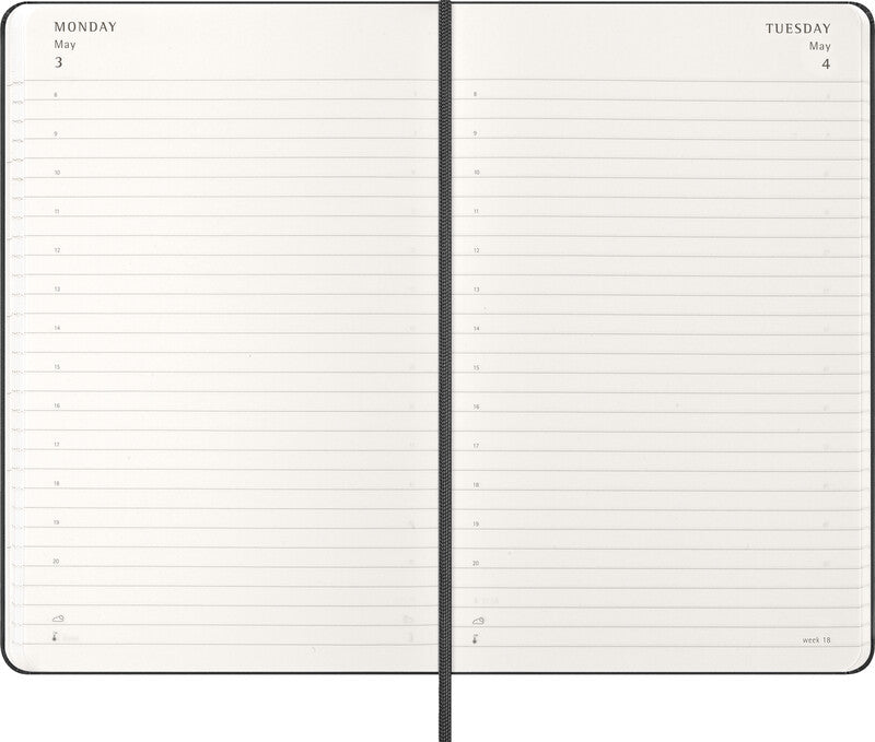 Moleskine Tagesagenda – 1 Tag pro Seite, gebunden, 13 × 21 cm, 2027, 1-Stunden-Takt, schwarz, FSC