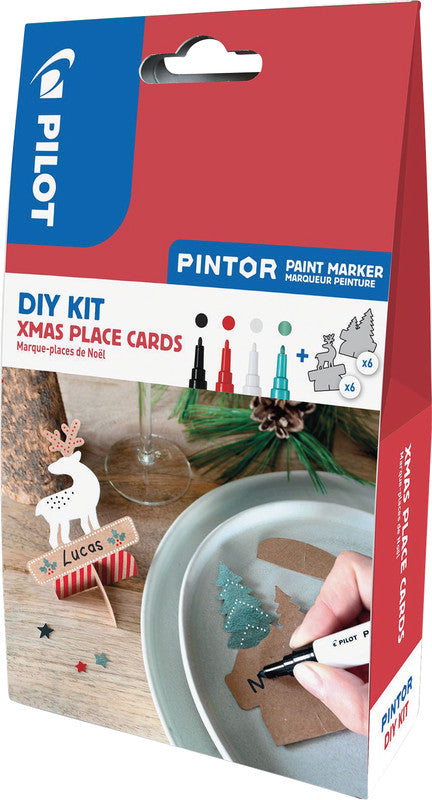 Pilot Bastelset Pintor Xmas Tischkarten – 4 Pigment Marker, 12 Kartonvorlagen