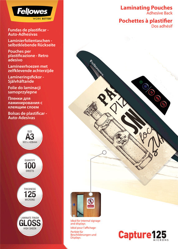 Fellowes Laminierfolien A3 – 125 µm, glänzend, 100 Stück
