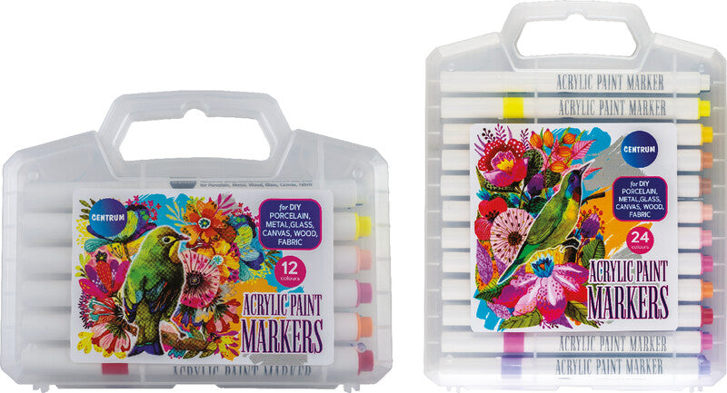 Centrum Acrylmarker – Rundspitze 1–3 mm – Mehrfarbig, 12er-Set – für Glas, Stein und Stoff