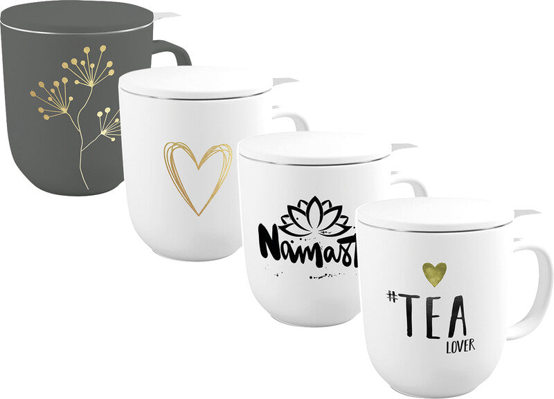 Ppd Pure Teetasse – 0,35 l, New Bone China, weiss, Deckel, inkl. rostfreies Teesieb