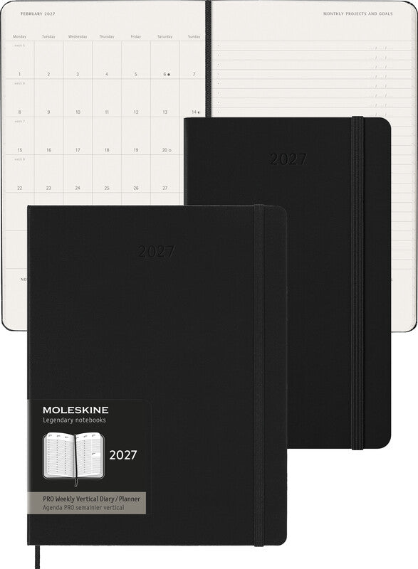 Moleskine Professioneller Terminplaner – 1 Woche/2 Seiten, gebunden, 19 × 25 cm, 2027, schwarz, FSC
