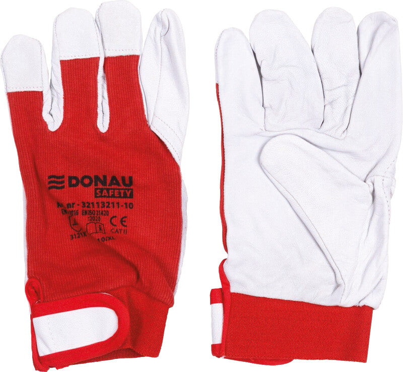 Office products Schutzhandschuhe – XL – Ziegenleder/Stoff, EN 388, Rot/Weiss, Klettverschluss