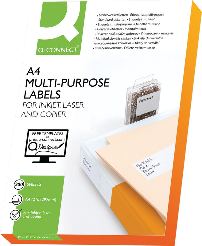 Q-connect Etiketten auf Bogen, 70 mm × 42,3 mm, weiss, Papier, permanent, 4200 Etiketten (200 Blatt)