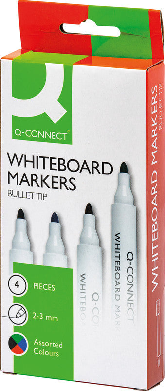 Q-CONNECT Whiteboard-Marker – Rundspitze 2 mm – Sortiert – 4er-Set – Trocken abwischbar