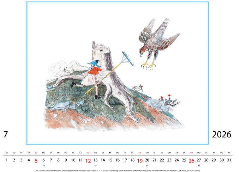 Cosa Kunstkalender Alois Carigiet 2027 – 47 × 36 cm – d – mit Kartonrückwand, mit Aufhänger