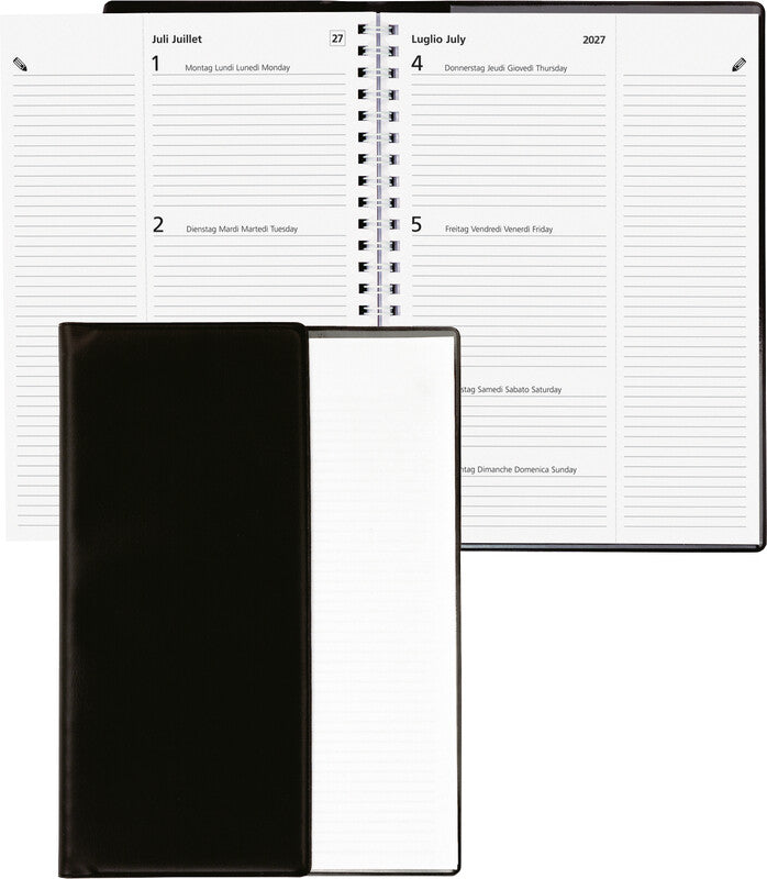 Biella Poly Tischagenda – 1 Woche/2 Seiten, Spiralbindung, 14,8 × 20,8 cm, 2026, mehrsprachig, weiss, FSC
