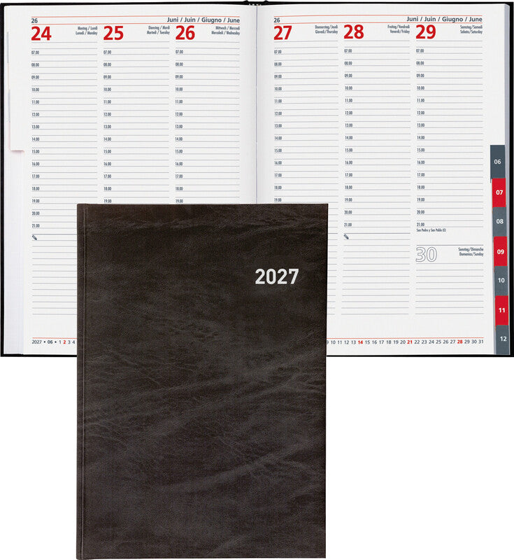 Biella Registra 7 plus Agenda – 1 Woche/2 Seiten, gebunden, 17,2 × 24,0 cm, 2027, schwarz, FSC