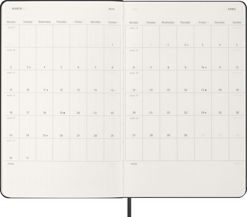 Moleskine Tagesagenda – 1 Tag pro Seite, gebunden, 13 × 21 cm, 2026, 1-Stunden-Takt, schwarz, FSC