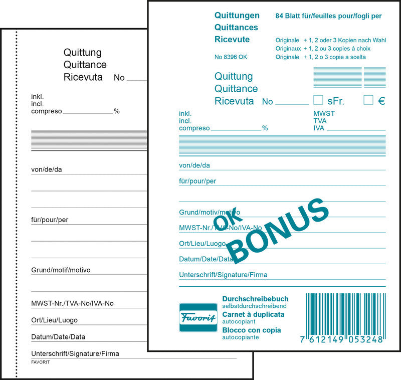 Favorit Formularblock – OK Bonus, mehrsprachig, 84 Blatt, A5