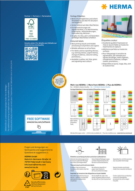 HERMA Schuletiketten – 105×37 mm, 1600 Stk, 100 Bogen, Papier, permanent haftend