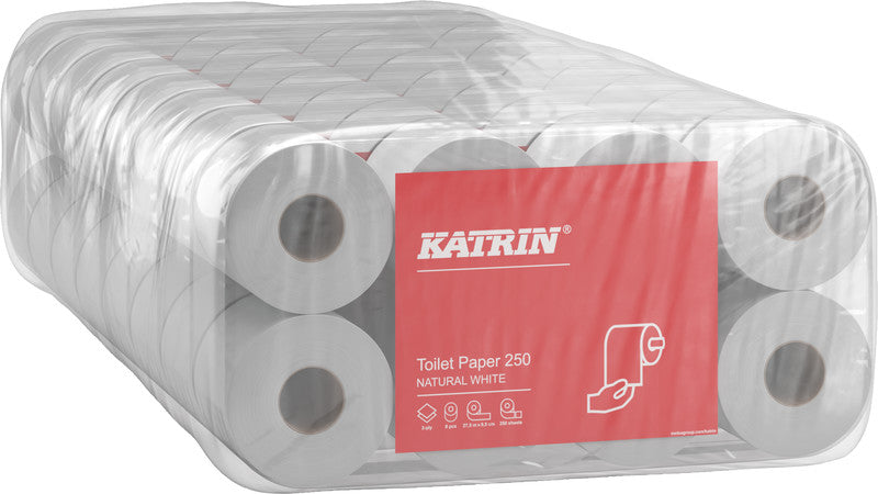 Katrin Toilettenpapier – Recycling, 2-lagig, Weiss, 250 Blatt/Rolle, 110 × 95 mm – 8 Rollen