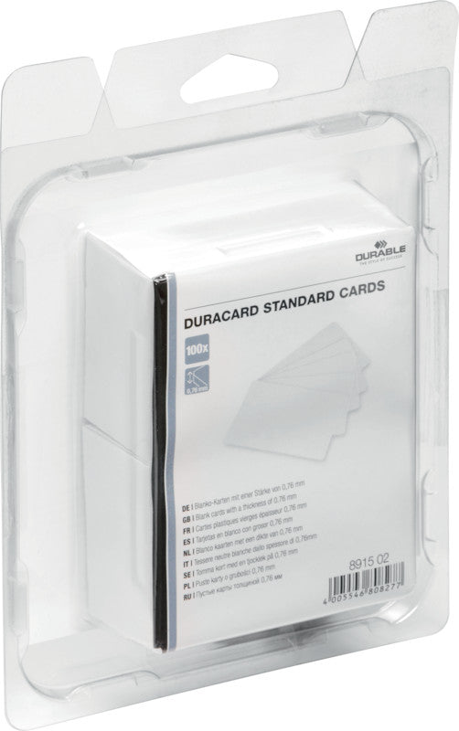 Durable Druckkarten 85,6 × 53,98 mm, Weiss, Kunststoff – 100 Karten