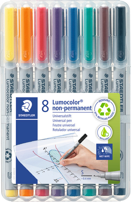 Staedtler Non-Permanent-Marker Lumocolor – superfein 0,4 mm – sortiert – 8er-Set – nachfüllbar