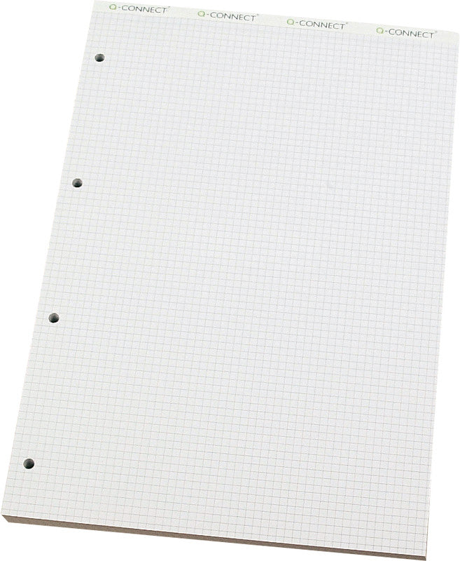 Q-connect Notizblock A4, kariert, geheftet, 100 Blatt, 4-fach gelocht, perforiert, 80 g/m² – weiss